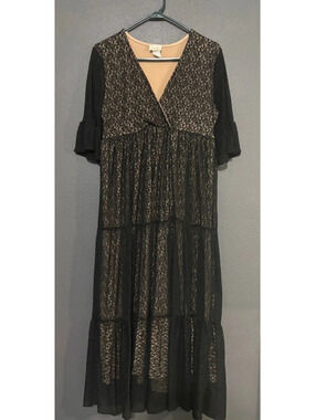 P & Rose lace tiered dress black lace gothic goth